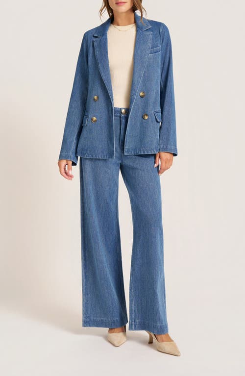 Matty M . Nash Double Breasted Denim Blazer In Blue