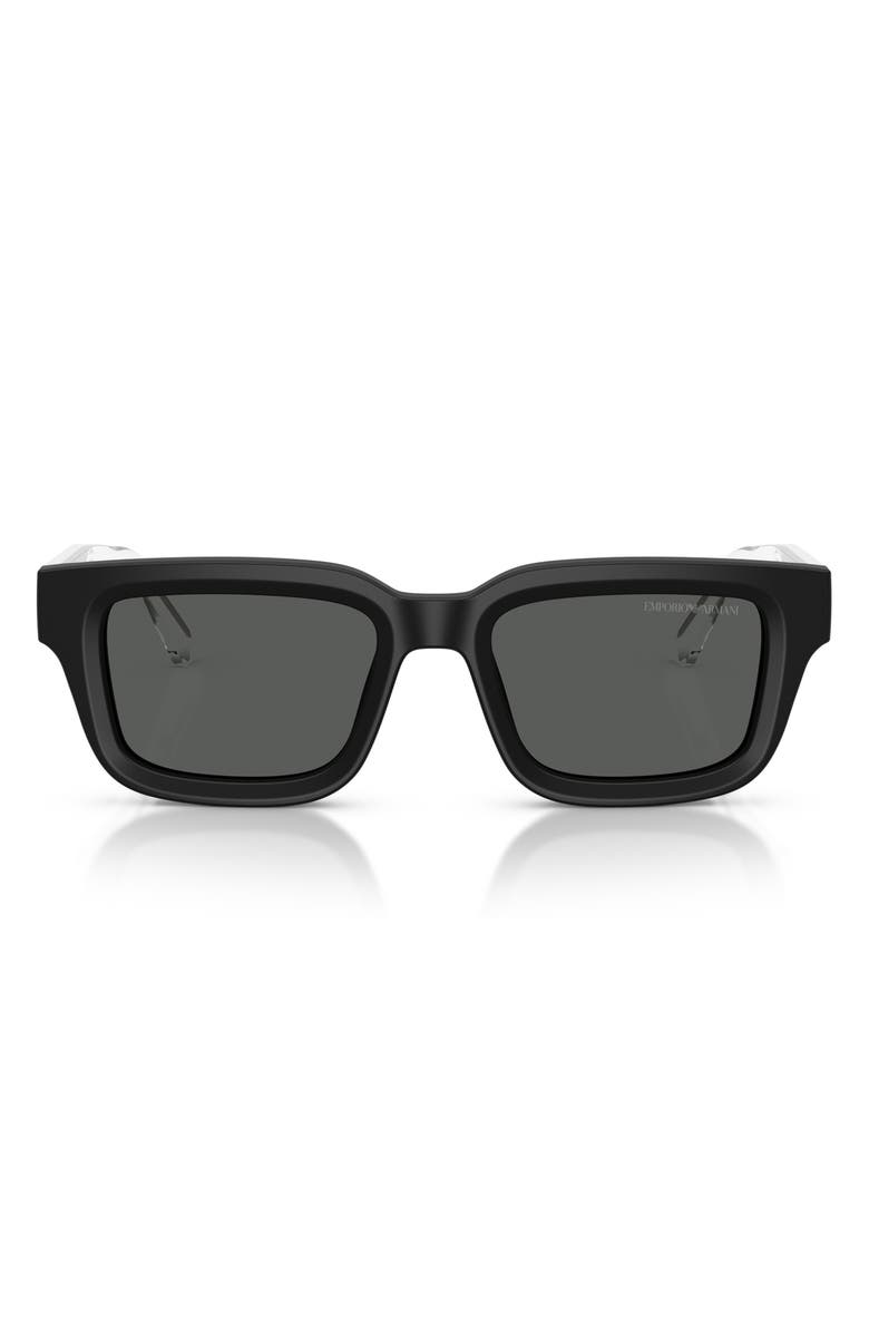 Emporio Armani 51mm Rectangle Sunglasses, Main, color, Matte Black / Dark Grey