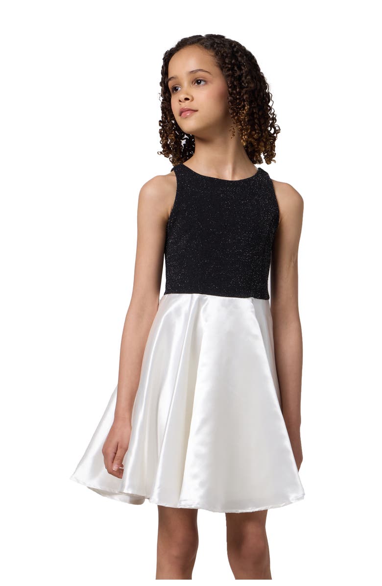 Un Deux Trois Glitter and Satin Racerback Dress in Longer Length, Main, color, Black/Ivory