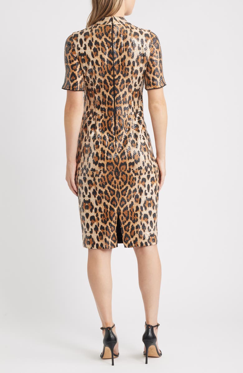Anne Klein Sequin Leopard Sheath Dress, Alternate, color, Brown/ Anne Black