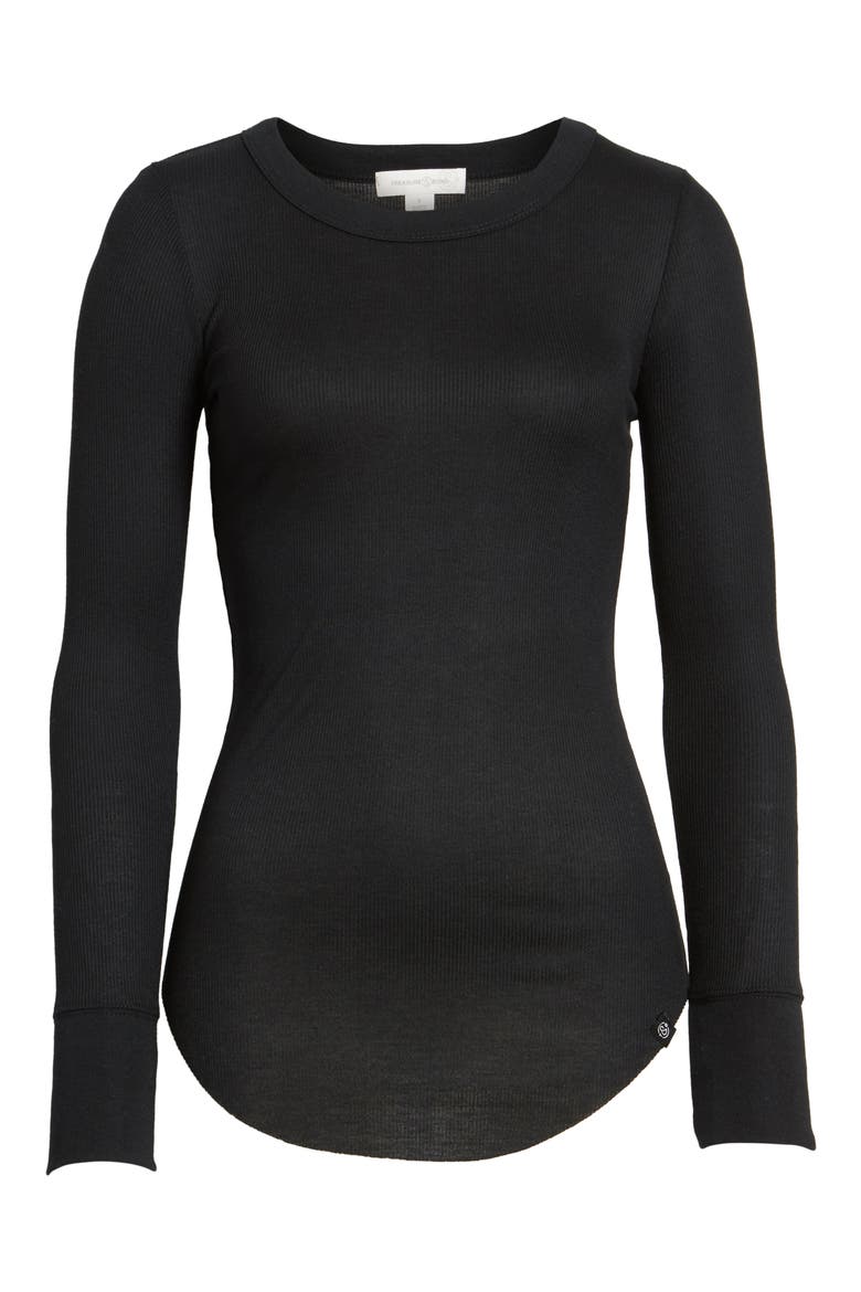 Long Sleeve Rib Tee, Main, color, BLACK