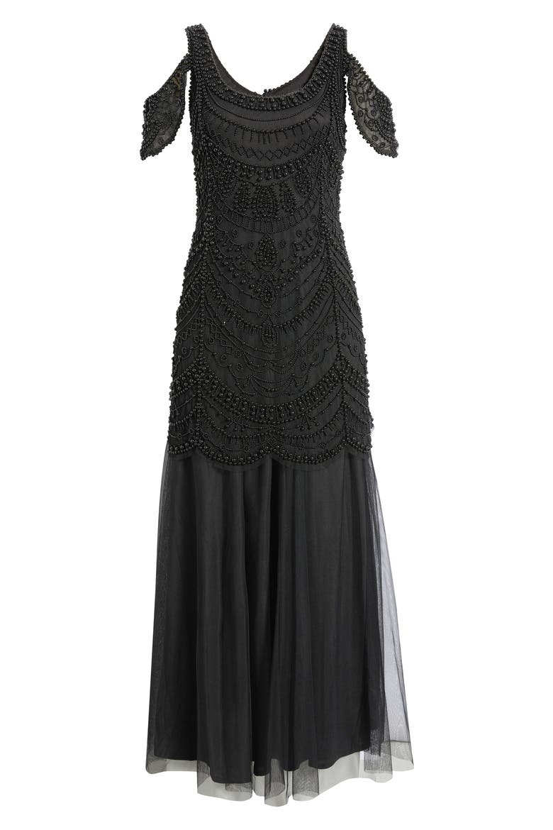 Beaded Cold Shoulder Gown, Main, color, BLACK