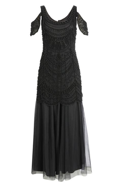 Beaded Cold Shoulder Gown