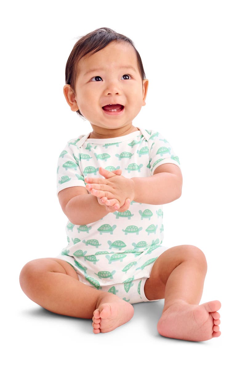 Primary Organic Animal Friends Babysuit Shortie, Alternate, color, Clover Baby Turtles