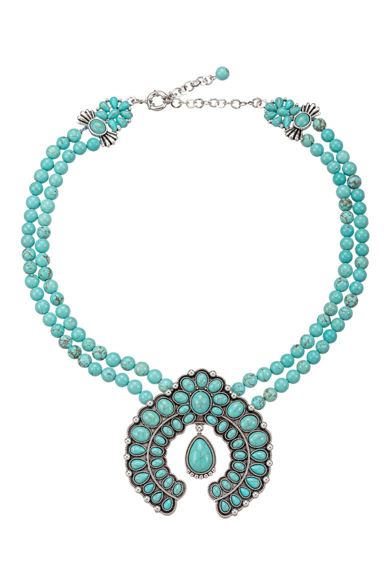 Blossom Teal Statement Necklace, Main, color, TEAL