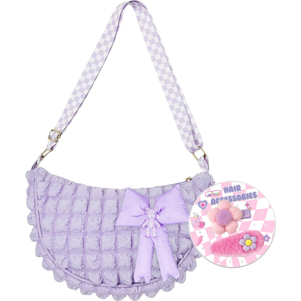 Hot Focus Kids' Puffy Crossbody Bag & Hair Accessory Set In Purple