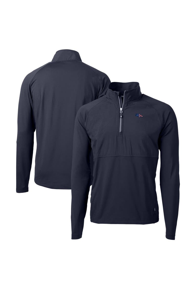 Men's Cutter & Buck Navy Denver Broncos Adapt Eco Knit Hybrid Recycled Quarter-Zip Pullover Top, Main, color, Navy