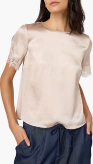 CAMI NYC Marguerite Lace Detail Silk Top