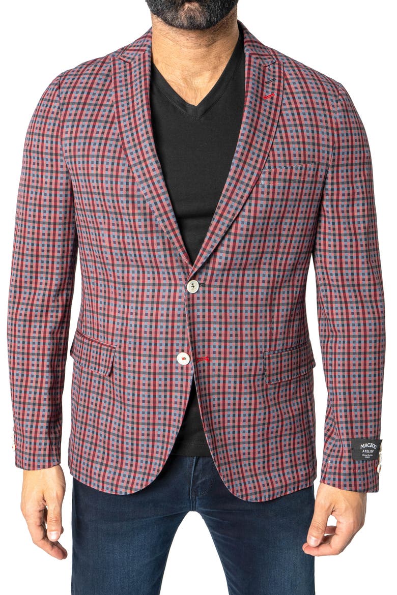 Descartes Scottish Check Blazer, Main, color, RED