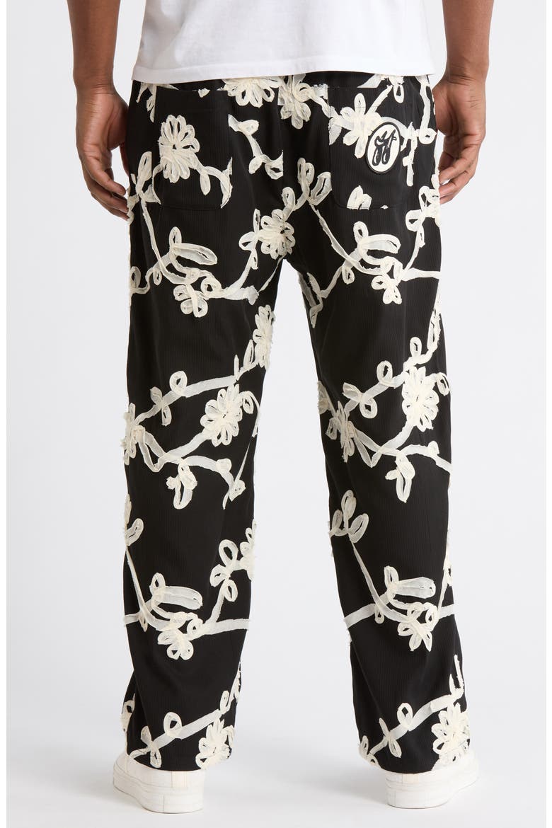 Floral Ribbon Ankle Pants, Alternate, color, BLACK