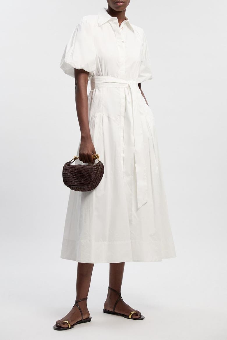 Cotton Puff Sleeve Midi Shirt Dress, Alternate, color, White