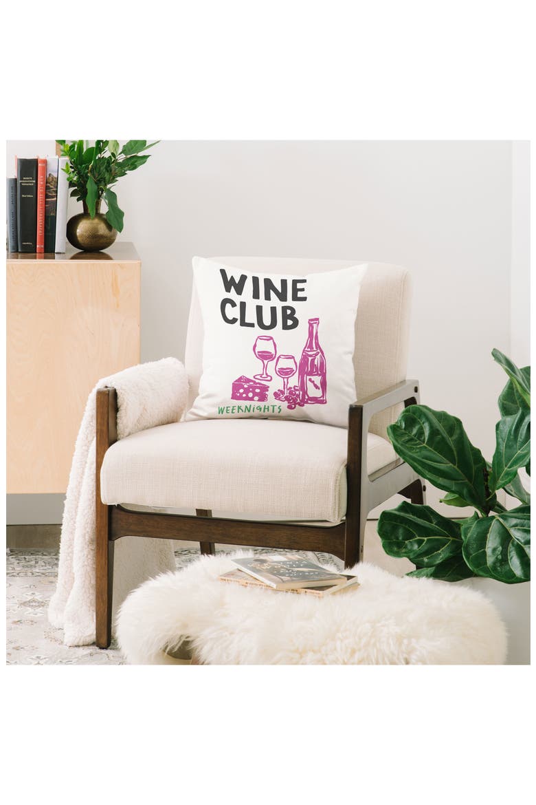 Club Print Throw Pillow, Alternate, color, WINE CLUB WHITE MULTI