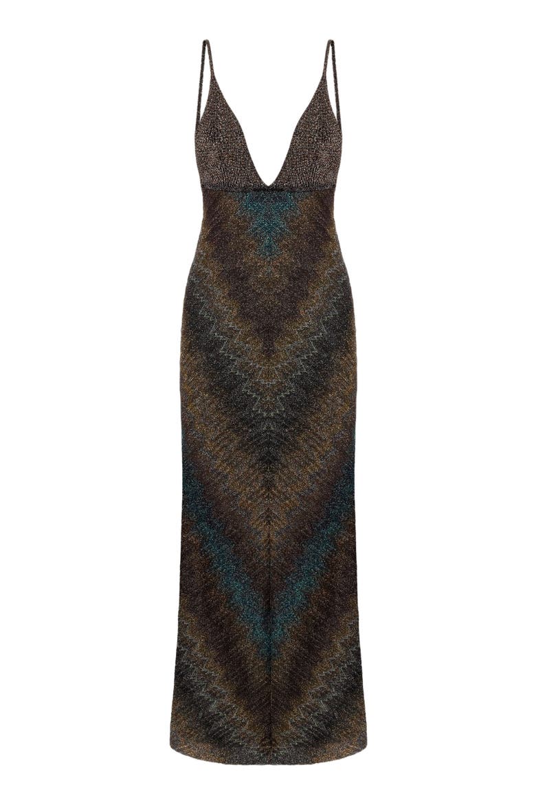 Long Dress In Viscose Lamé With Deep Neckline, Alternate, color, Dark Blue