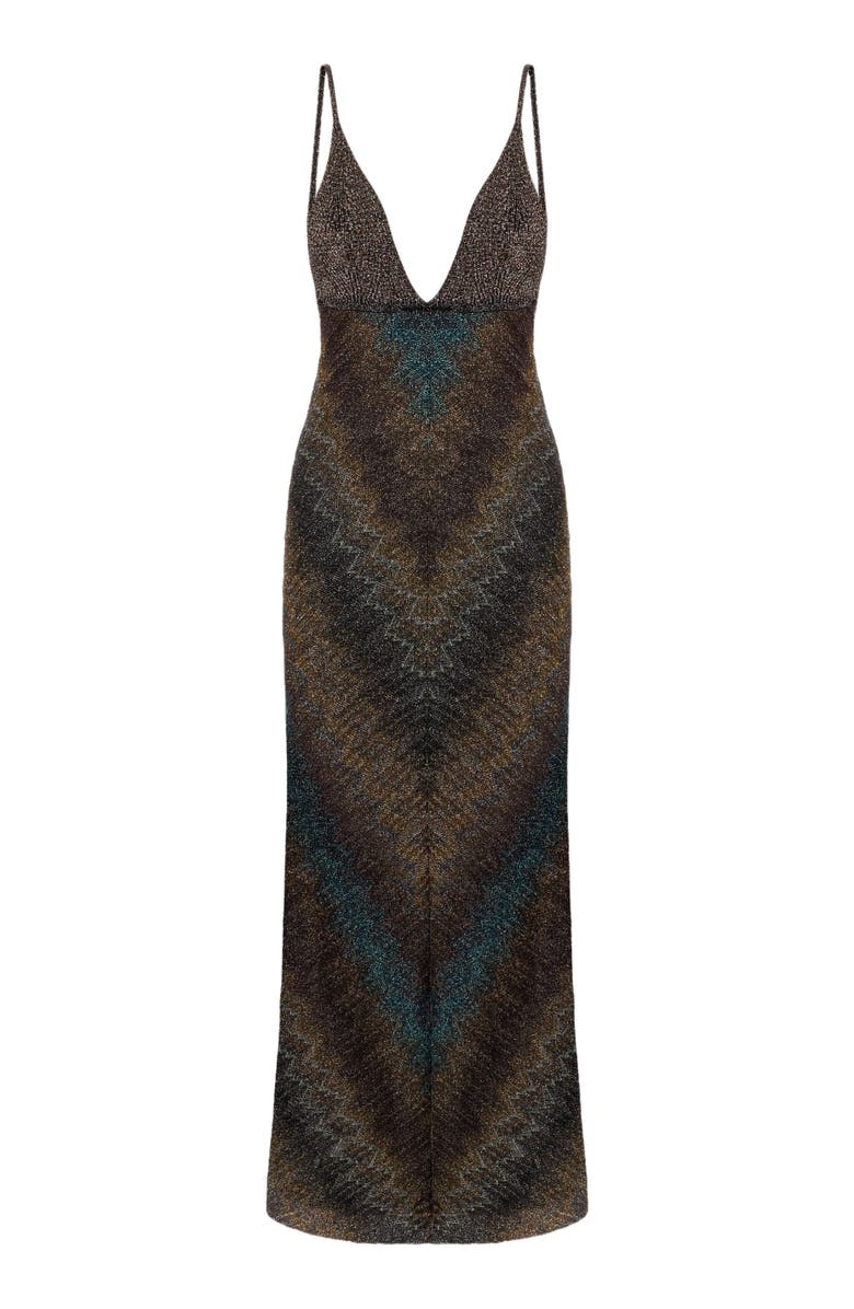 Missoni Viscose Lamé Gown With Deep Neckline, Alternate, color, Green& Brown