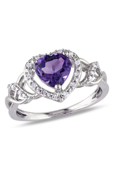 Sterling Silver Diamond & Amethyst Heart Ring