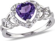 DELMAR Sterling Silver Diamond & Amethyst Heart Ring