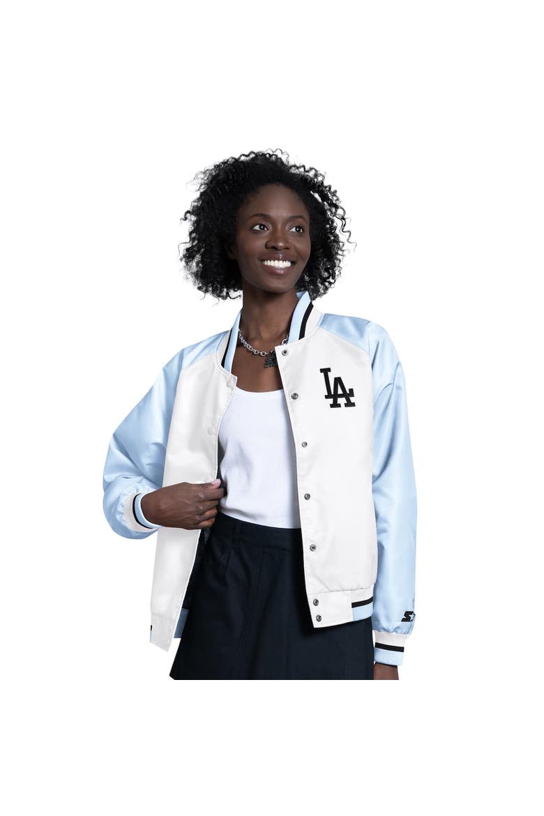 Women's Starter Light Blue/White Los Angeles Dodgers Blitz Varsity Raglan Full-Snap Satin Jacket, Alternate, color, Light Blue