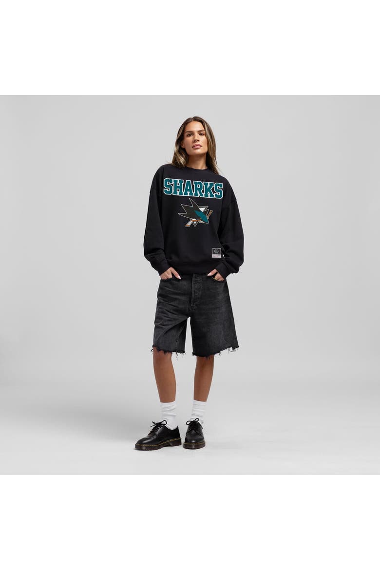 Women's Mitchell & Ness Black San Jose Sharks Core Oversized Sweatshirt, Main, color, Black