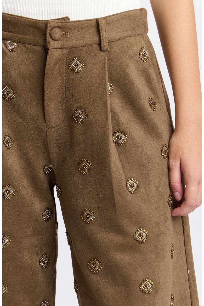 Embellished Faux Suede Wide Leg Culottes, Alternate, color, BROWN JEWELS