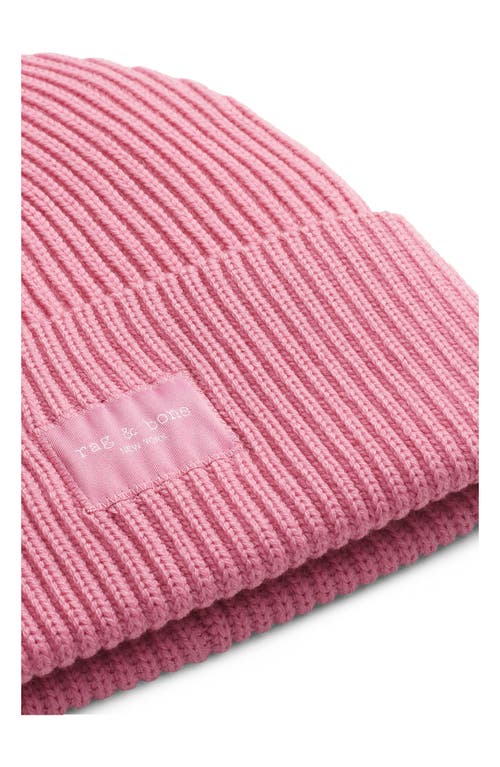 Rag & Bone Blake Logo Patch Wool Blend Rib Beanie In Pink