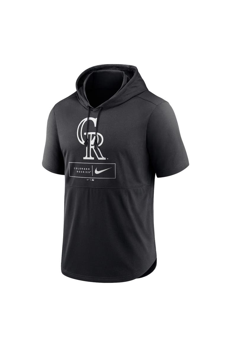 Men's Nike Black Colorado Rockies Logo Lockup Performance Short-Sleeved Pullover Hoodie, Alternate, color, Black