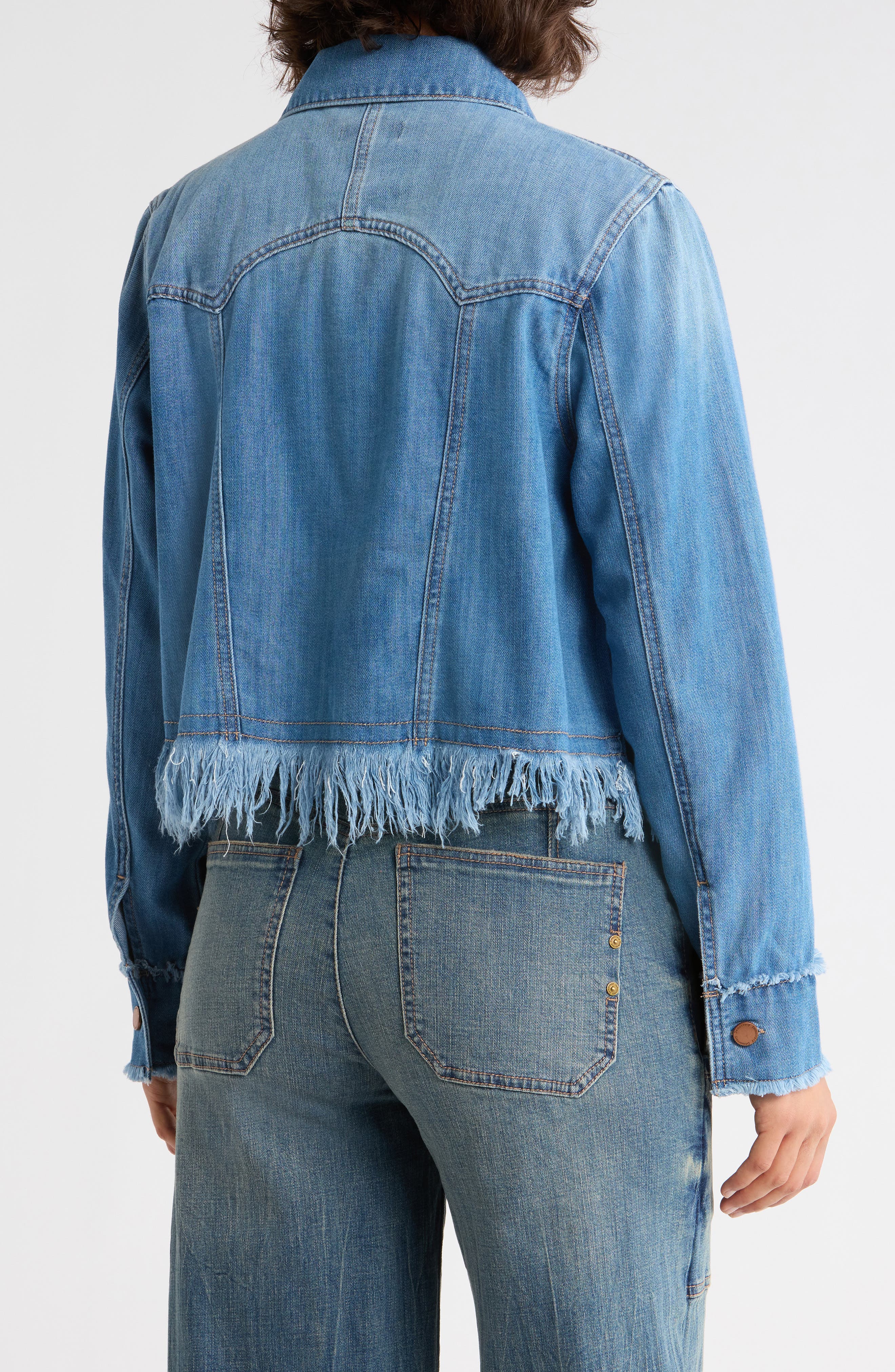 Chewed Hem Crop Denim Shacket - image 2
