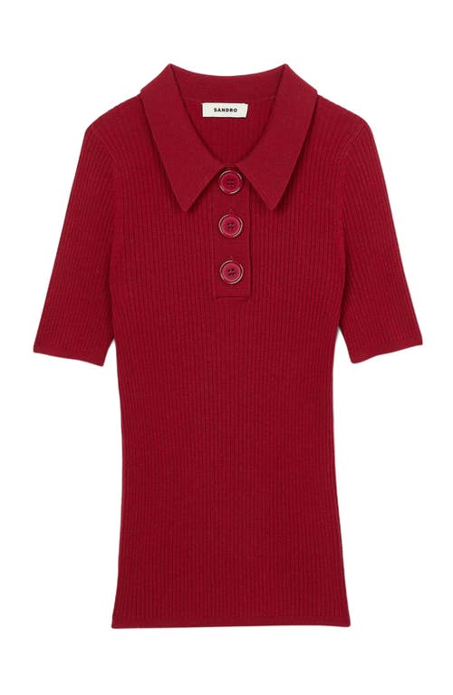Sandro Rib Knit Polo Shirt In Cherry