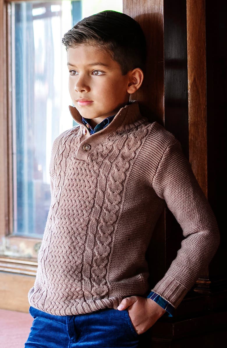 Hope & Henry Kids' Organic Mock Neck Cable Sweater, Alternate, color, Cinnamon Heather