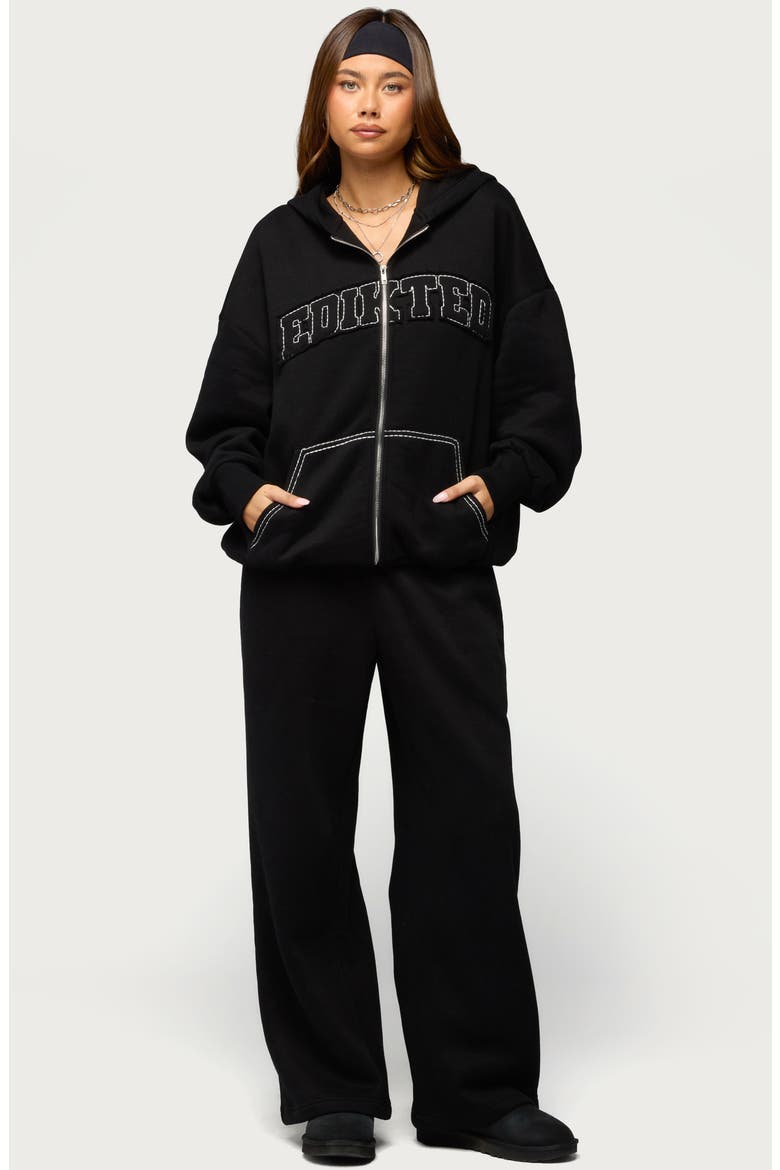 Forever Logo Appliqué Zip Hoodie, Alternate, color, BLACK