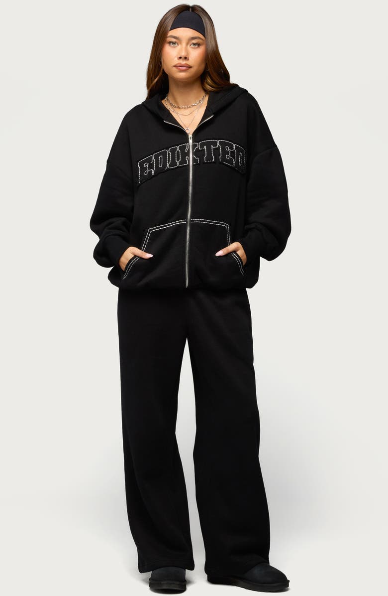 EDIKTED Forever Logo Appliqué Zip Hoodie, Alternate, color, Black