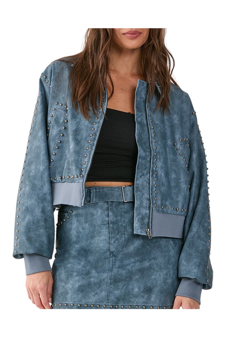 Leather Studded Bomber Jacket, Alternate, color, Blue