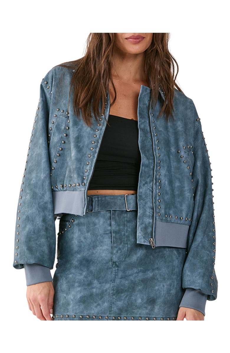 NASTY GAL Leather Studded Bomber Jacket, Alternate, color, Blue