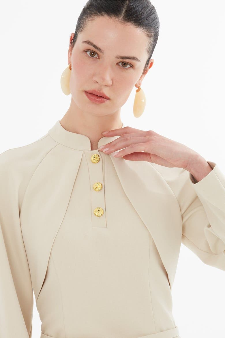 Midi Dress with Bolero Look and Belt, Alternate, color, Beige