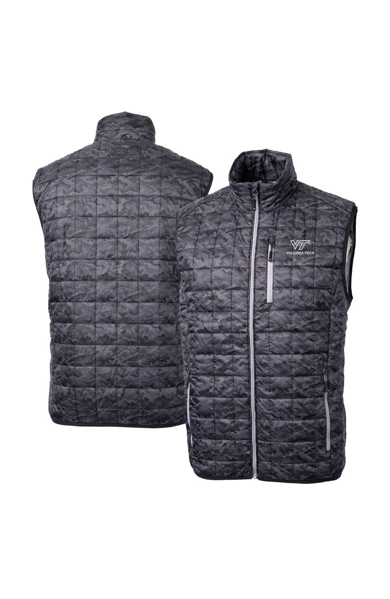 Cutter & Buck Men's Cutter & Buck  Black Virginia Tech Hokies Rainier PrimaLoft Eco Insulated Printed Full-Zip Puffer Vest, Main, color, 