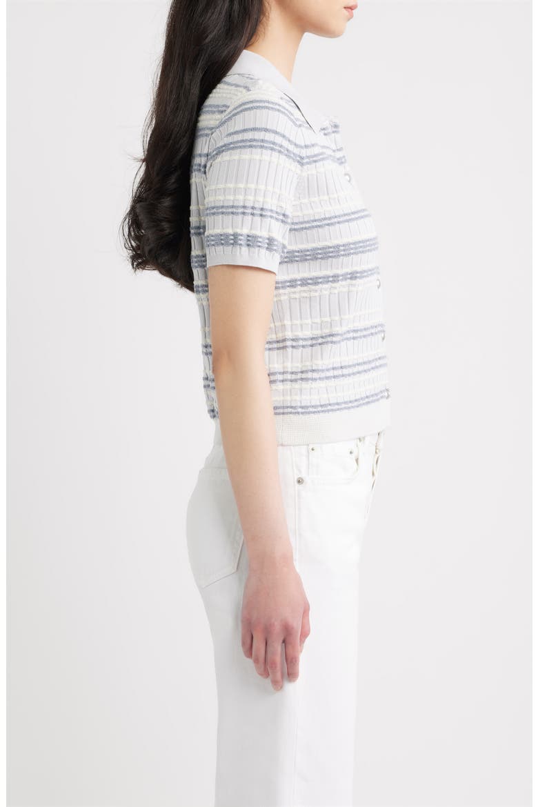 Karina Stripe Short Sleeve Cardigan, Alternate, color, LIGHT BLUE