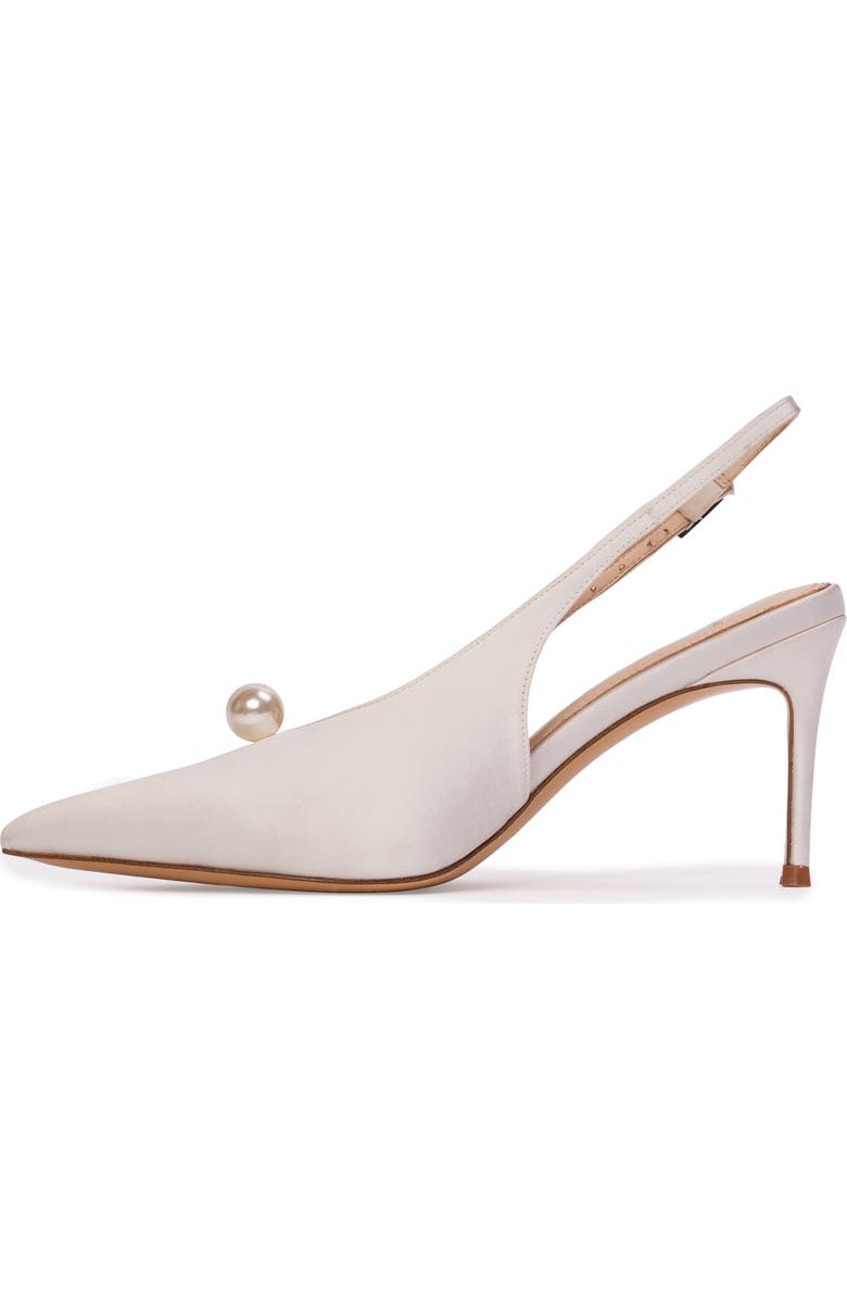 BLACK SUEDE STUDIO Reina 80 Satin Pump, Alternate, color, White Satin/Pearl Ornament