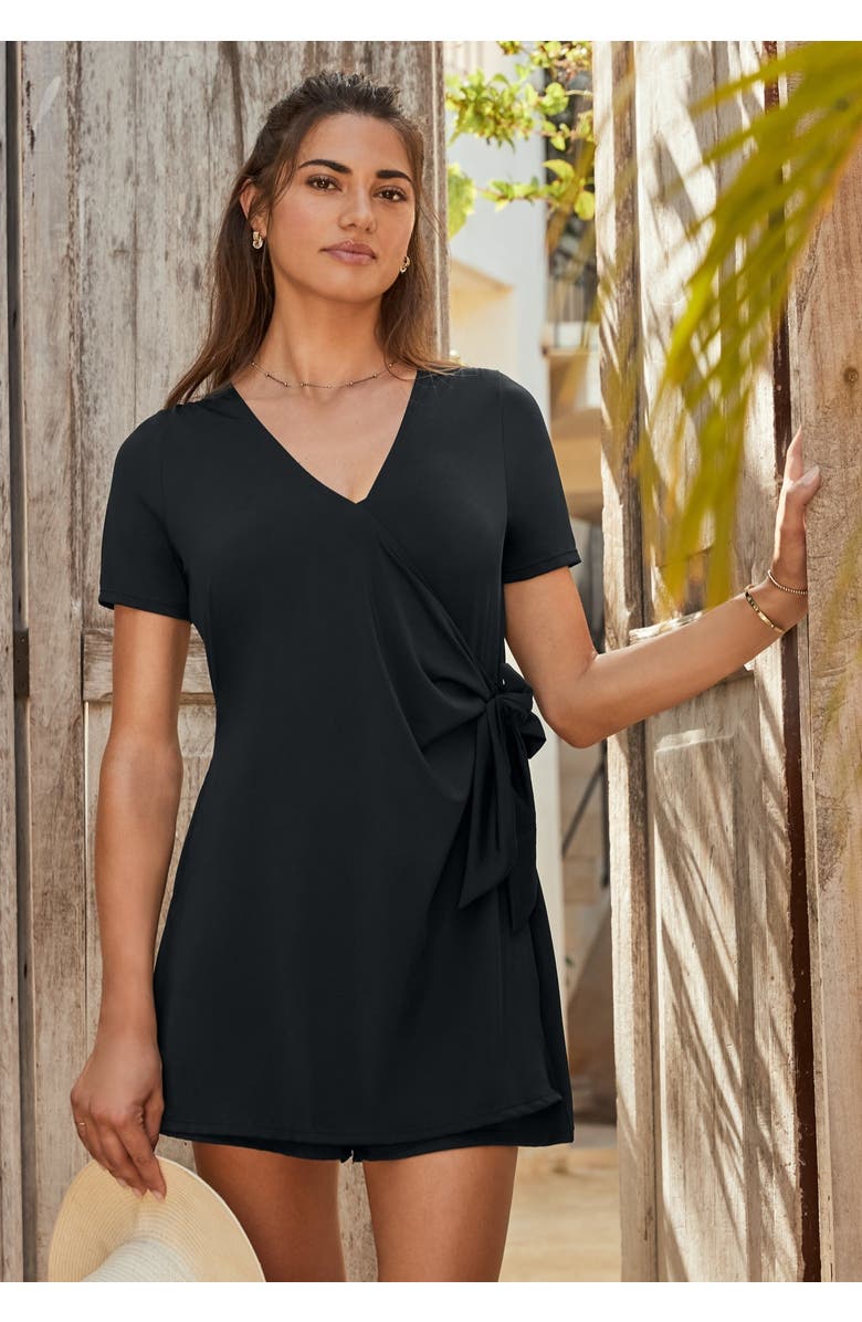 Swim 365 Tie-Wrap Swim Romper, Main, color, Black