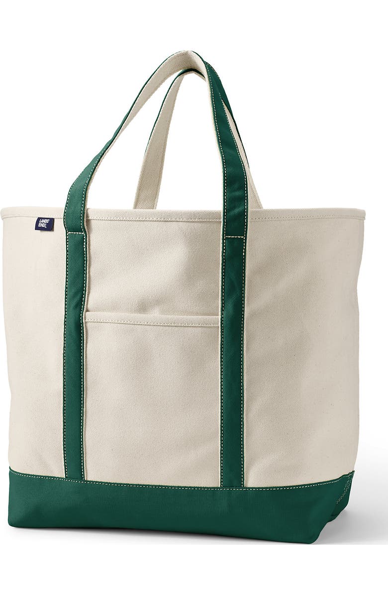 Lands' End Open Top Canvas Tote Bag, Main, color, Natural/Bright Spruce