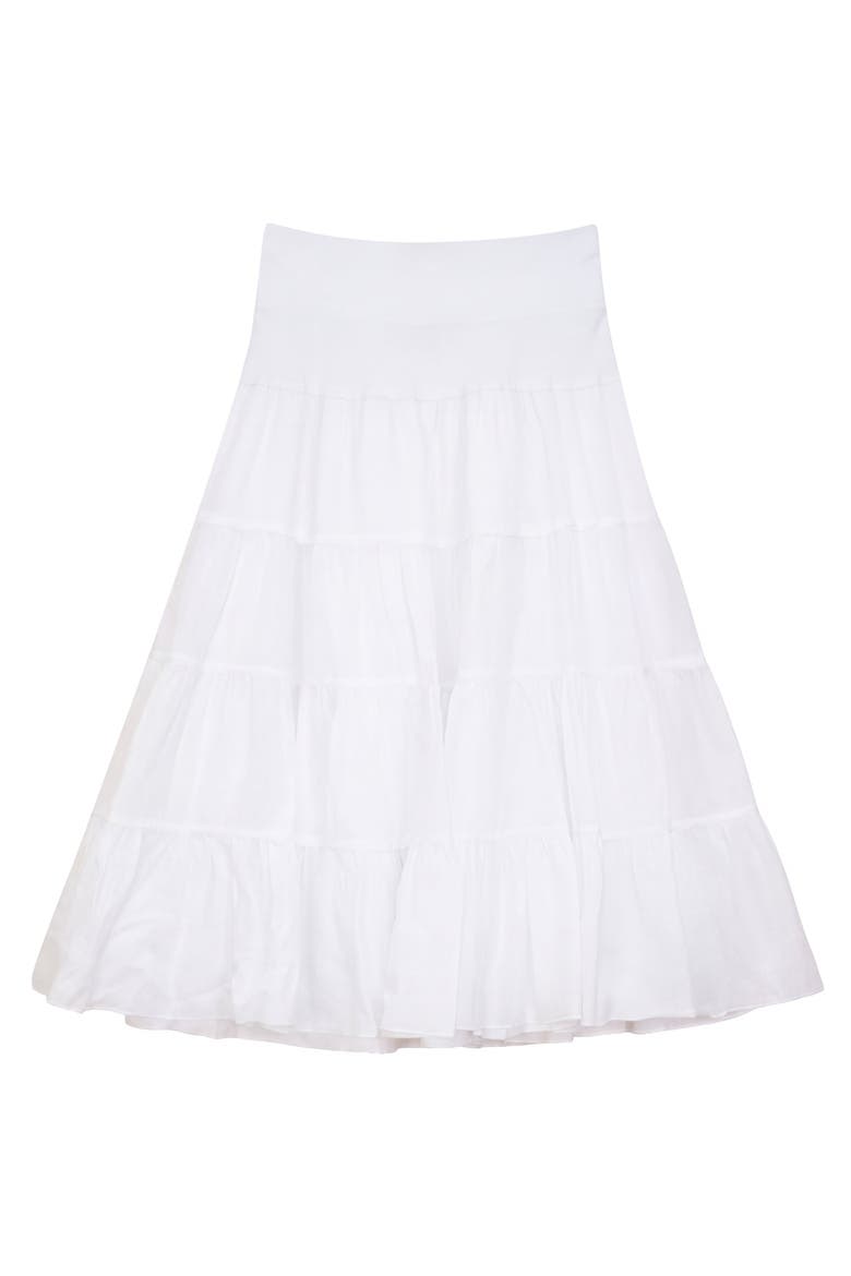 Tiered Gauze Rib Elastic Waistband Midi Skirt, Main, color, White