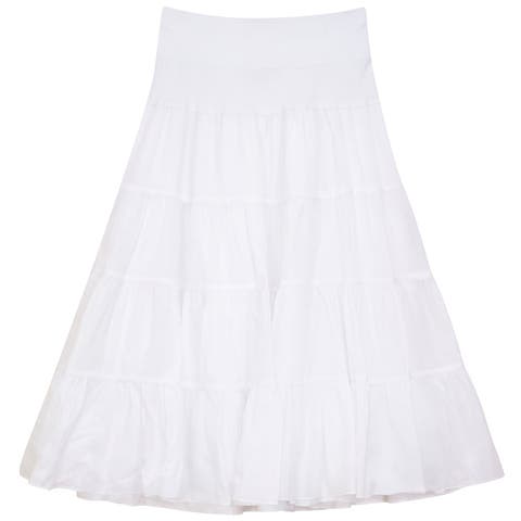Tiered Gauze Rib Elastic Waistband Midi Skirt