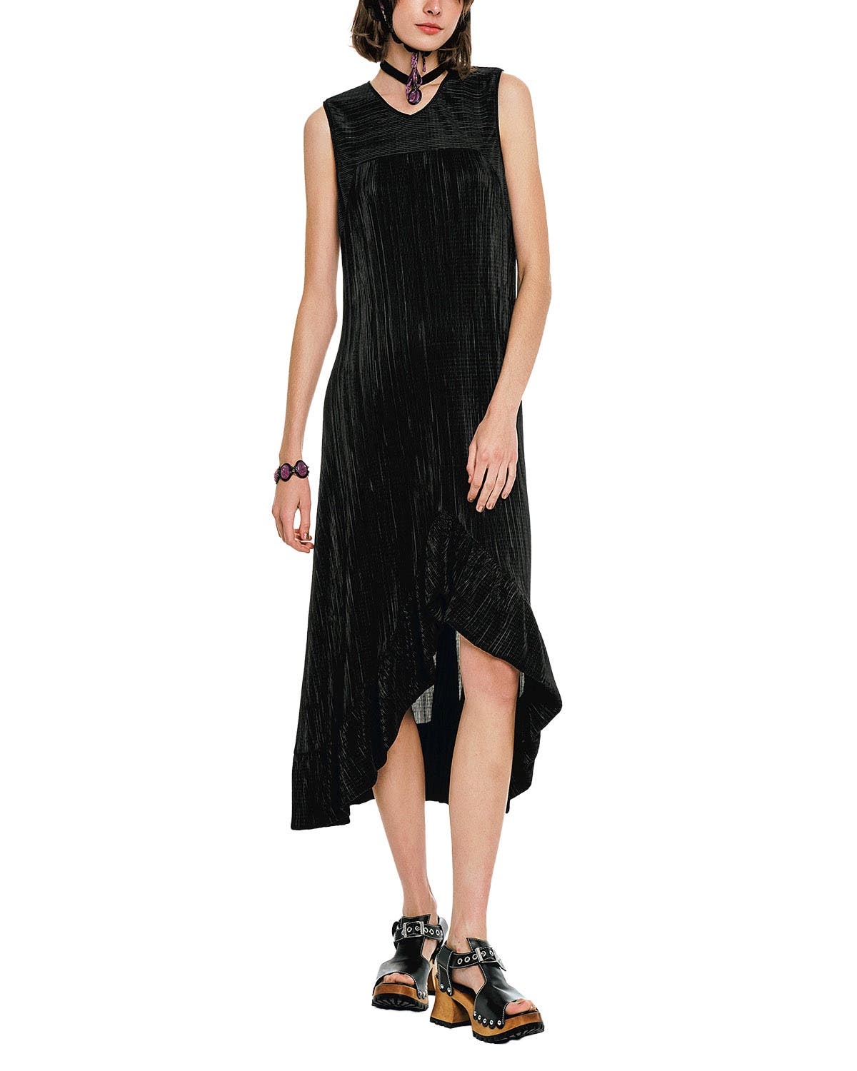 Plisse Hi-Low Dress