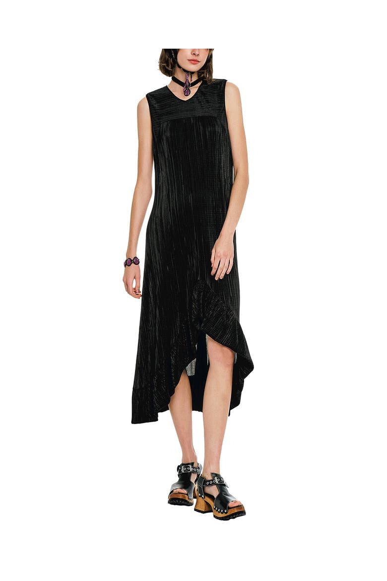 Plisse Hi-Low  Dress, Main, color, Black