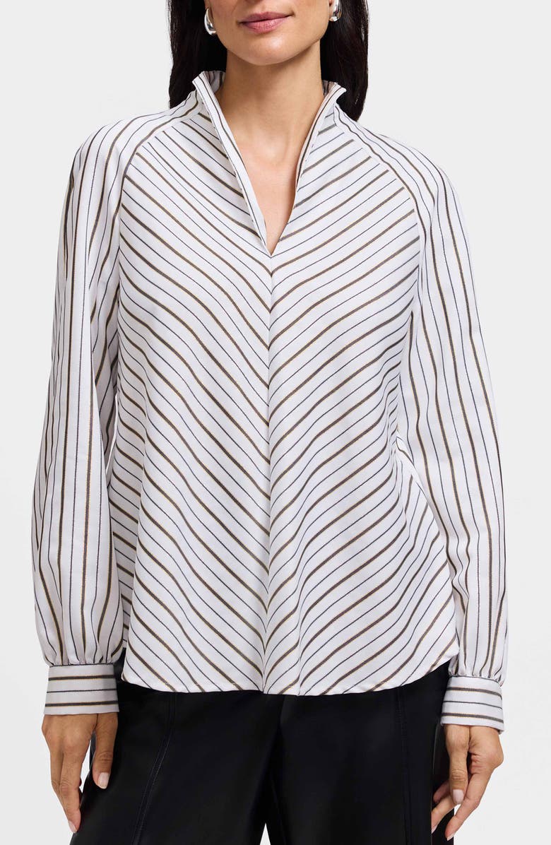 Foxcroft Daphne Stripe Metallic Stretch Popover Shirt, Main, color, White/ Multi