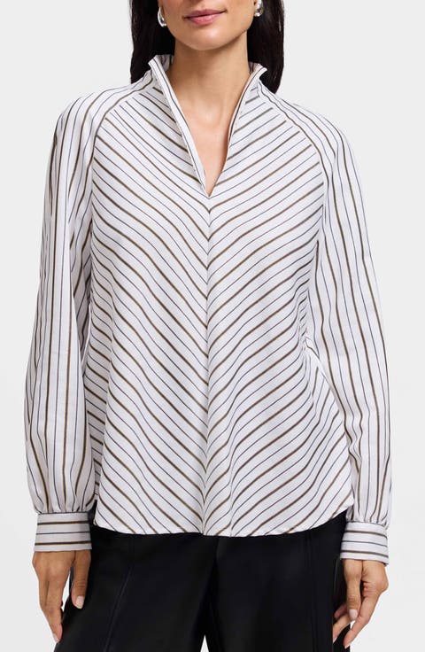 Daphne Stripe Metallic Stretch Popover Shirt