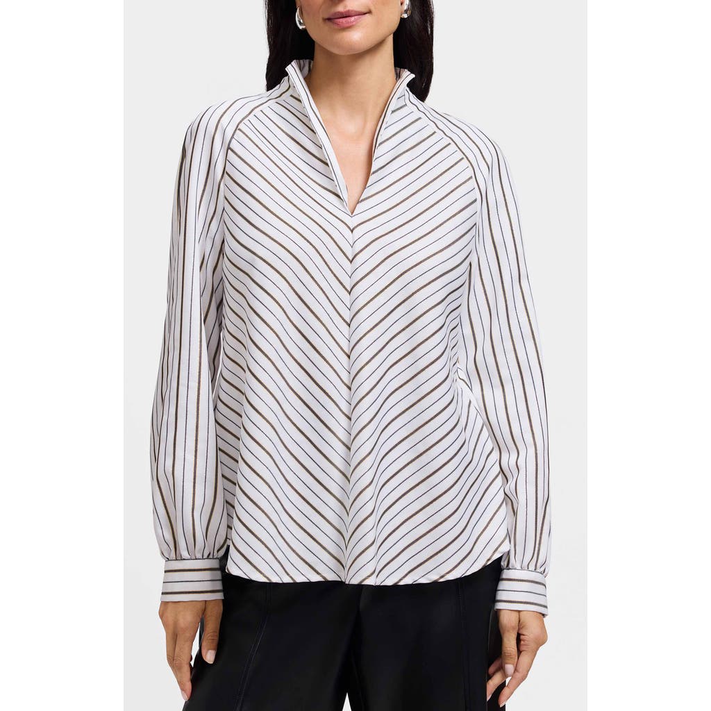 Foxcroft Daphne Stripe Metallic Stretch Popover Shirt In Gray