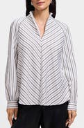 Foxcroft Daphne Stripe Metallic Stretch Popover Shirt