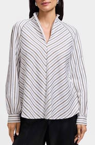 Foxcroft Daphne Stripe Metallic Stretch Popover Shirt