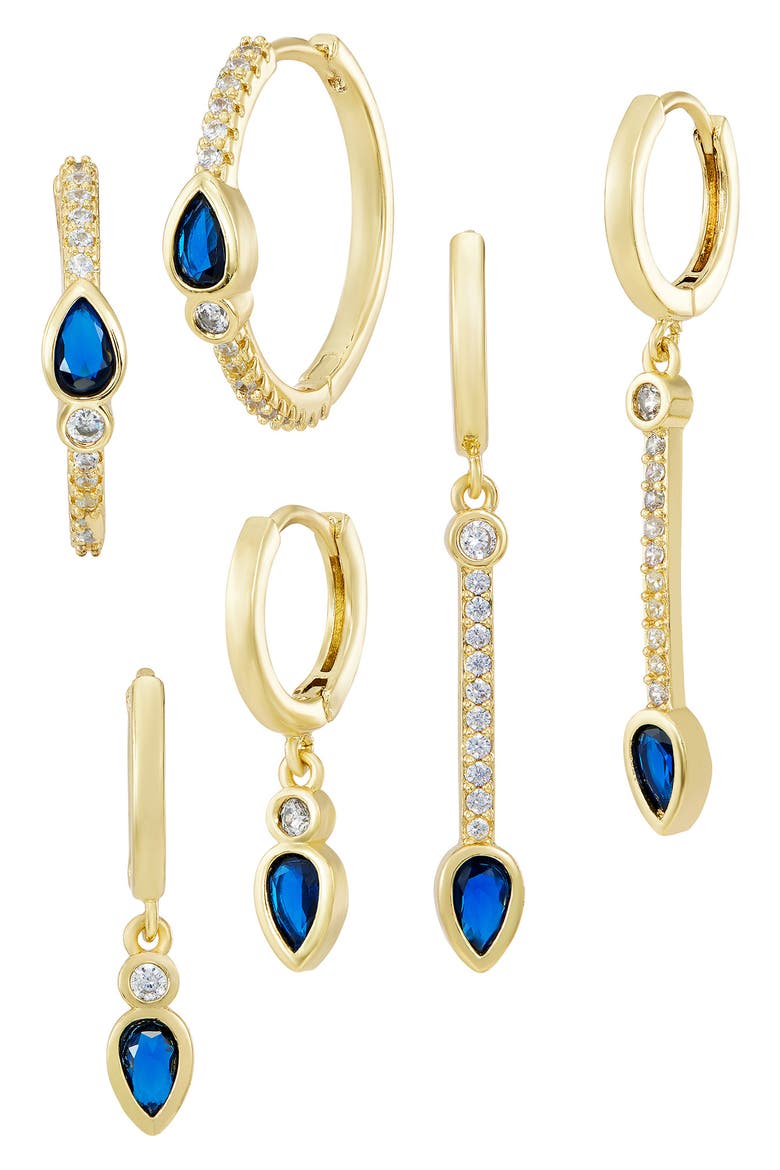 Set of 3 14k Gold Plated Cubic Zirconia Earrings, Main, color, YELLOW