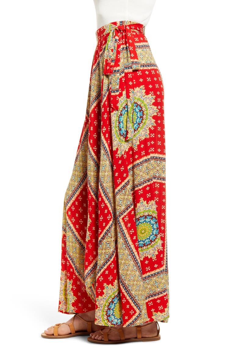 Foulard Print Wrap Skirt, Alternate, color, RED/ BEIGE