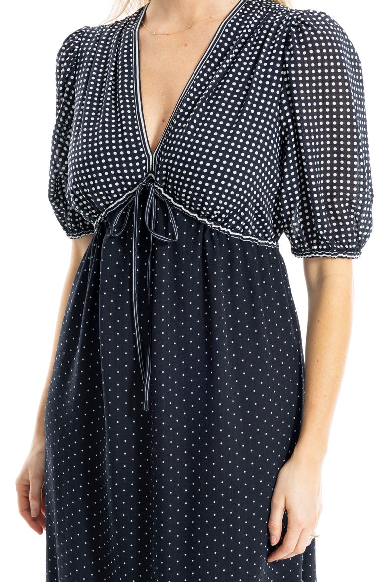 Babydoll Midi Dress, Alternate, color, NAVY/ CREAM